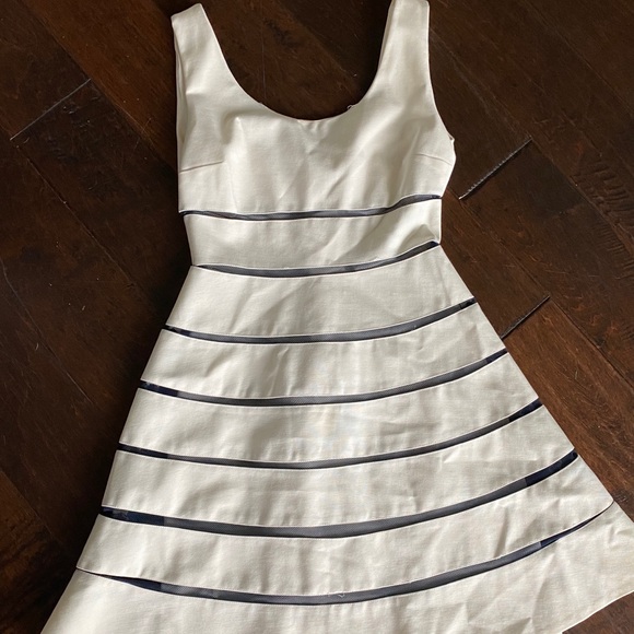 ERIN Fetherston Ivory and Black Striped Mesh Dress - Picture 1 of 5
